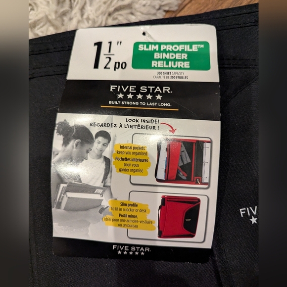 Five Star 1-1/2" Zipper Binder with Pocket - Black New With Tags - Picture 7 of 9